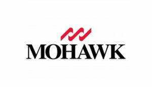 Logo of Mohawk with a stylized red twin peaks icon above the brand name, symbolizing strength and vibrancy.