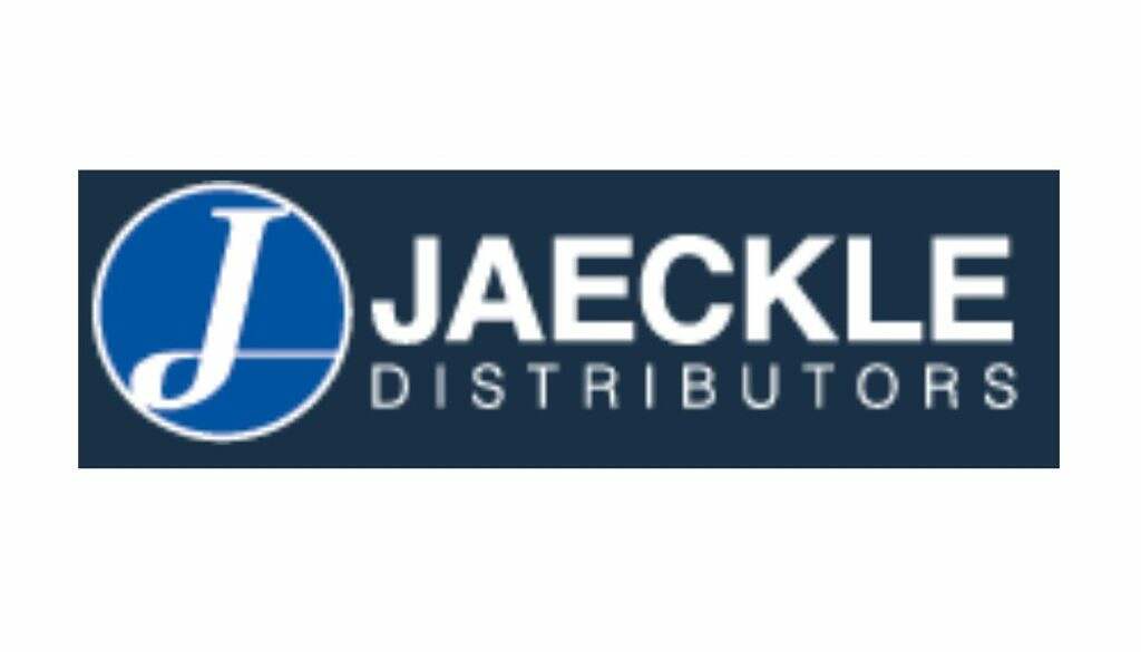 Logo of Jaeckle Distributors featuring a stylized 'j' in blue encircled beside the company name in uppercase letters.